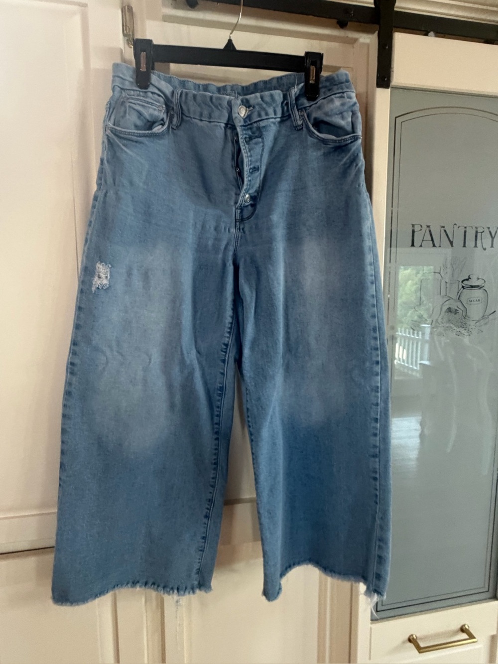 Womens Light Blue Wide-Leg Denim Jeans